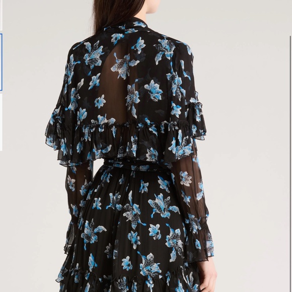 DVF Martina Long Sleeve Ruffle Wrap Dress Floral Orchid Rain Size XS - Picture 5 of 8